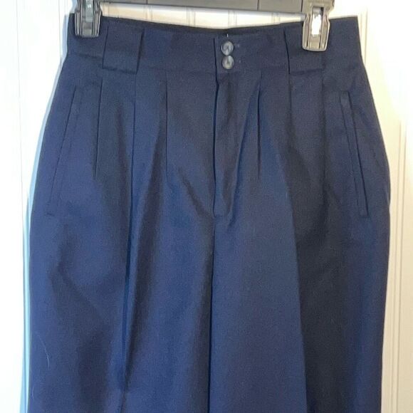 Vintage Stephanie Andrews Wool Lined Dress Pants Size 8 Navy Pleated Front - Picture 2 of 7